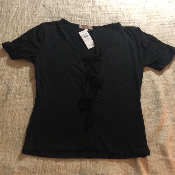 Don’t ask why short sleeve very soft stretchy 3 ties on front blk in color - Picture 1 of 7